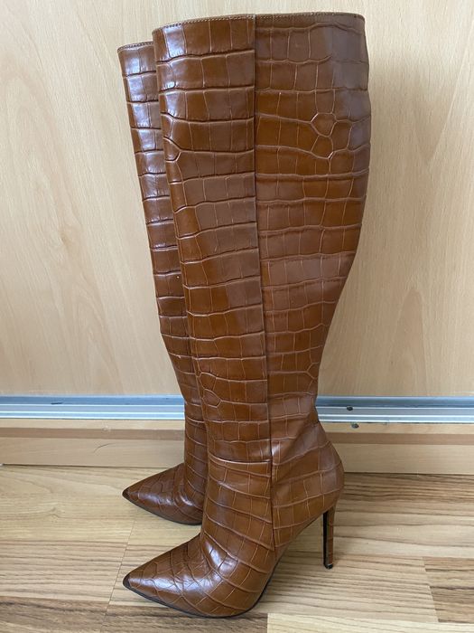 Cizme piele naturala, maro croco, marimea 37