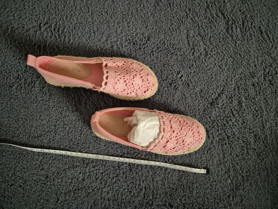 Espadrile roz textile cu dantela 32
