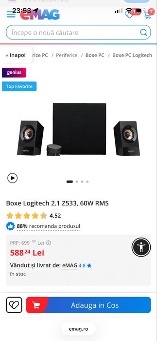 Boxe Logitech 2.1 Z533