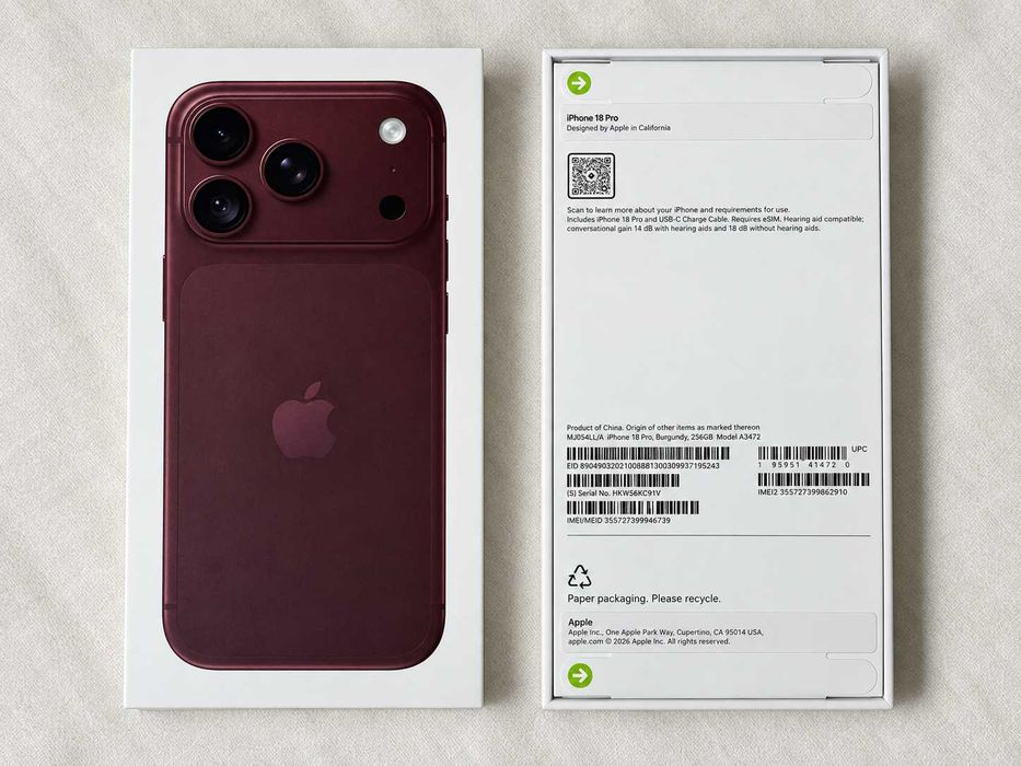 iPhone 18 Pro 256GB Burgundy | Чисто нов | Неразпечатан | ГАРАНЦИЯ