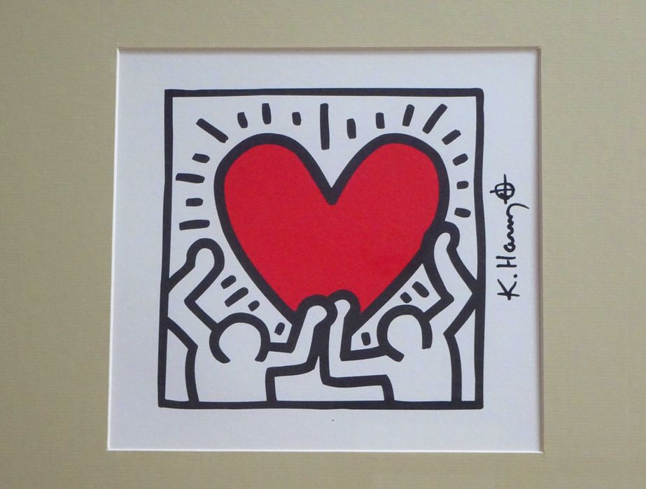 Cromolitografie Keith Haring, ’Red Heart’ | Tablou Deosebit, vechi