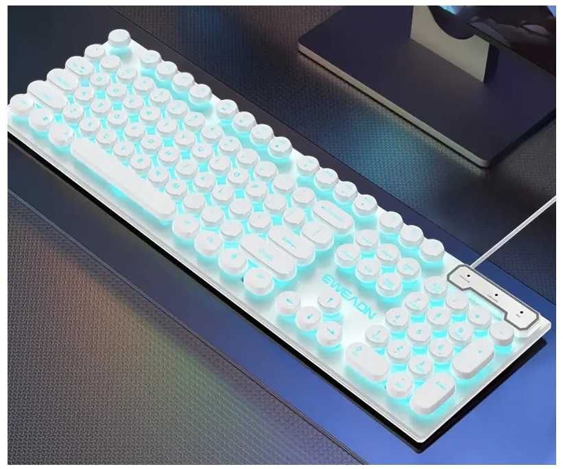 Ретро Панк Игровая Клавиатура - 104 Клавиши, Синяя Подсветка