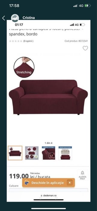 Husa canapea culoare bordo (grena)
