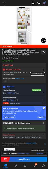 Vand electrolux frigider combina incorporabila