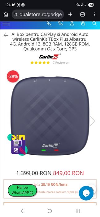 Adaptor auto Carlinkit CarPlay Ai Box  8GB Ram
