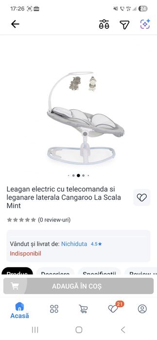 Leagăn electric Cangaroo - La Scala, mentă