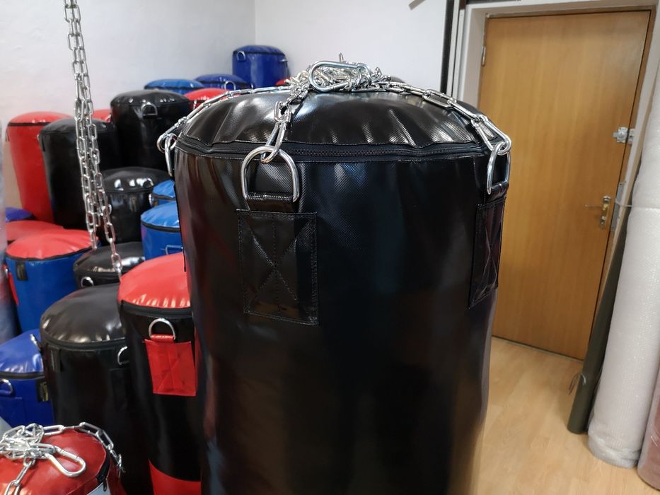 Sac de box Gladiator 150x45 cm Negru Umplut - 80 KG