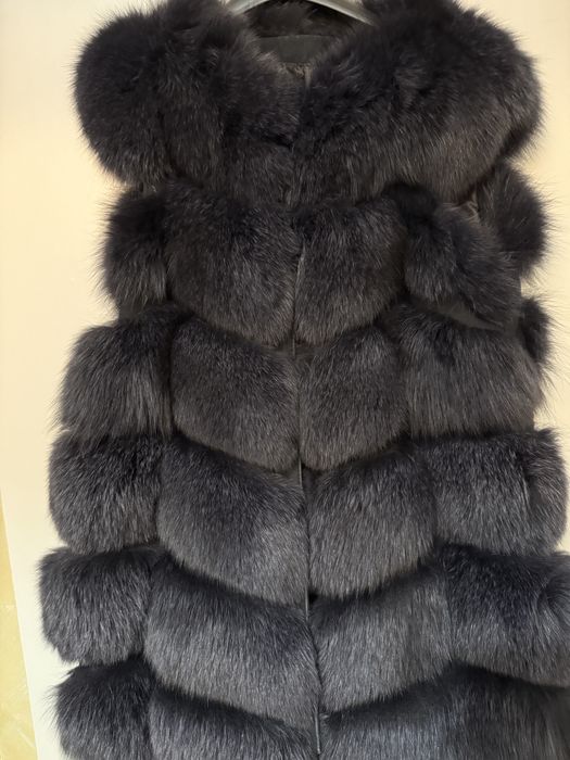 Vestă din blană naturală de vulpe – negru albăstrui | mărimea M/L