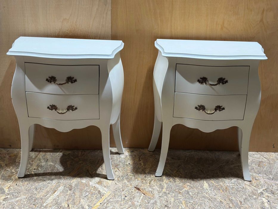 Comoda Vintage Alba din lemn cu 2 sertare; Comoda Stil Baroc