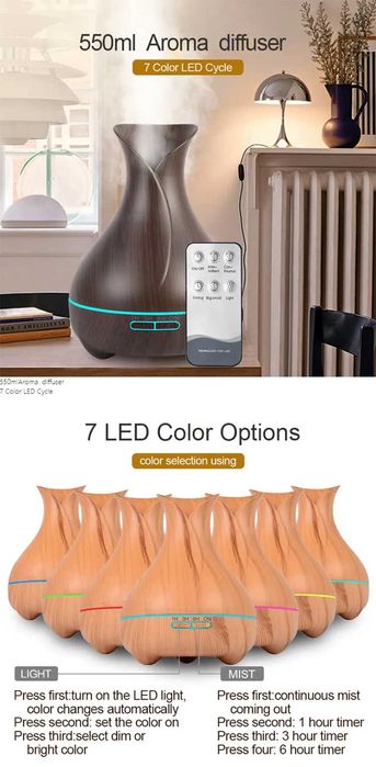 550мл Арома ултразвуков дифузер ваза за етерични масла, овлажнител