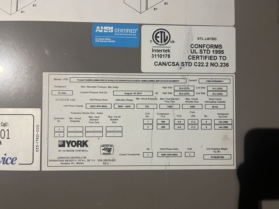 Чиллер York 2000 кВт американский