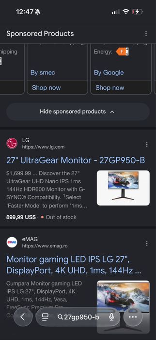 Monitor ultragear Lg 4k 1ms LGgp950-b 160hz