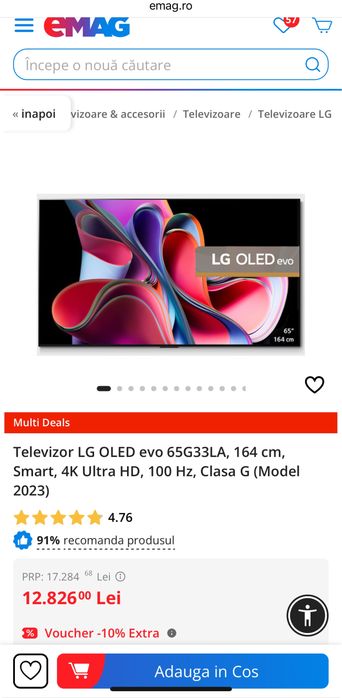 Televizor LG OLED evo 65G33LA,  164 cm, Smart, 4K Ultra HD nou