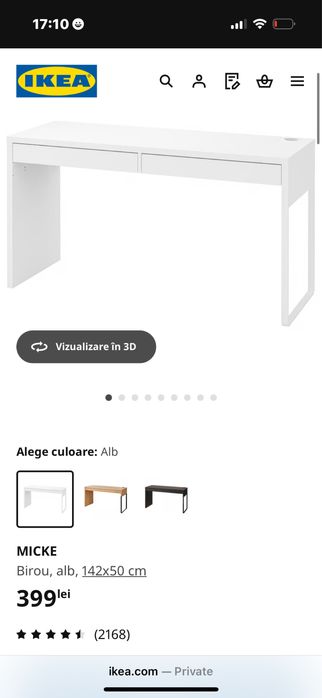 Birou Ikea Micke alb 142x50 cm