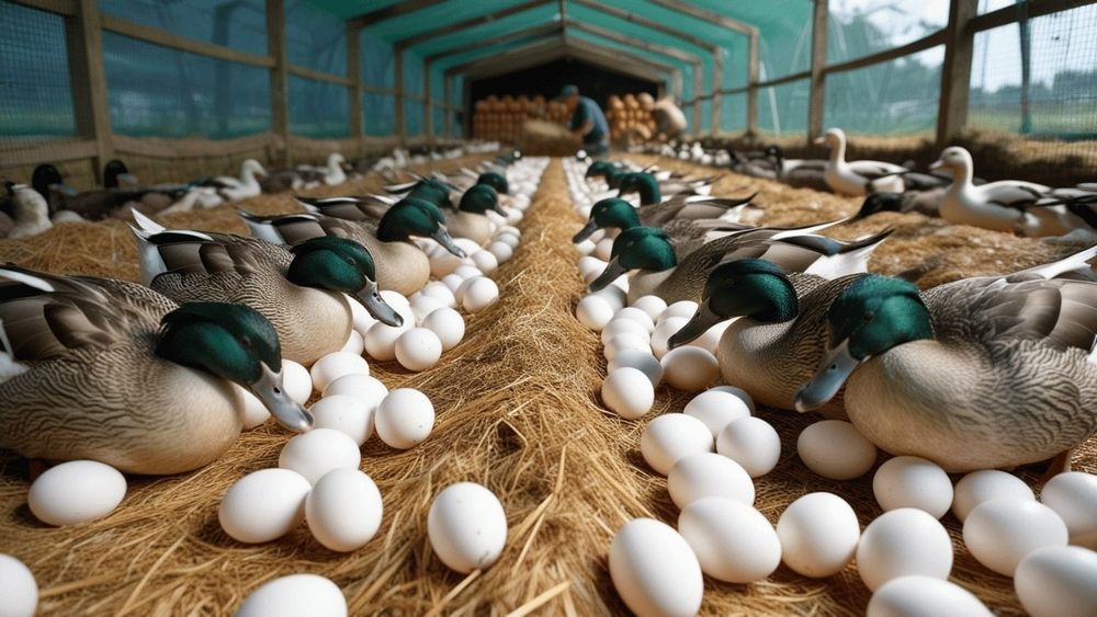 Утиное инкубационное яйцо порода пекинская голубой фаворит и башкирка