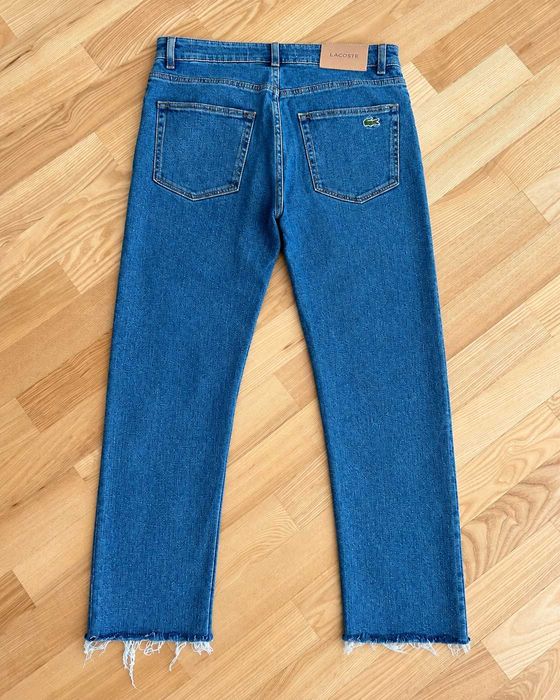 Blugi Lacoste bărbați Slim Fit, denim albastru cu monogram tonal, tiv franjurat, bumbac, mărimea M