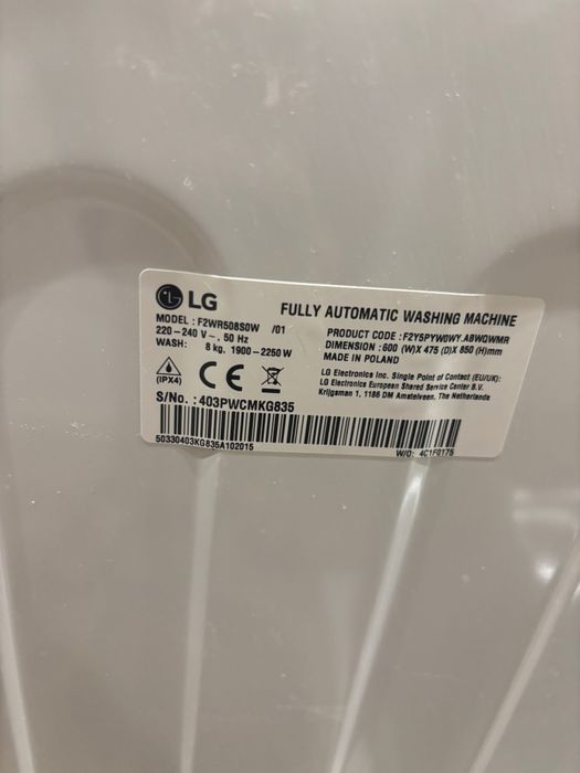 Masina de spalat rufe Slim LG F2WR508S0W, 8 kg, 1200 rpm, Clasa A, Motor Direct Drive, Smart Diagnosis