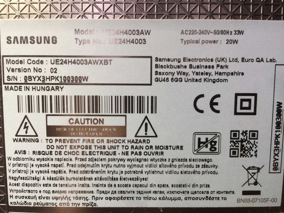 TV samsung model UE24H4003AWXB   - LE40D503F7W,-si24MT47D-PZ