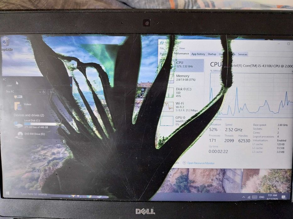 laptop i5 8GB ecran defect +HDD/SSD