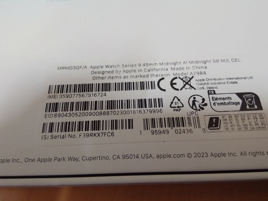 Apple Watch Seria 9 45mm Midnight Cellular Sănătate  baterie 100%