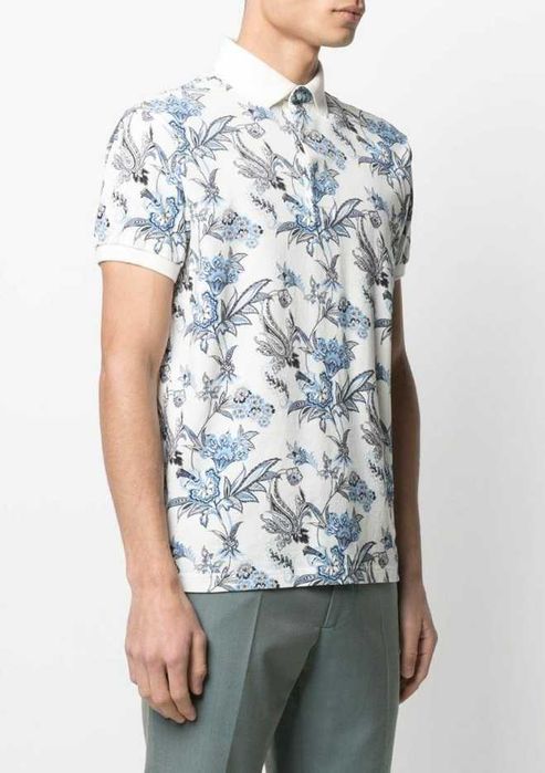 Tricou de lux 54 XXL polo ETRO Milano bumbac 100% motive Paisley alb albastru