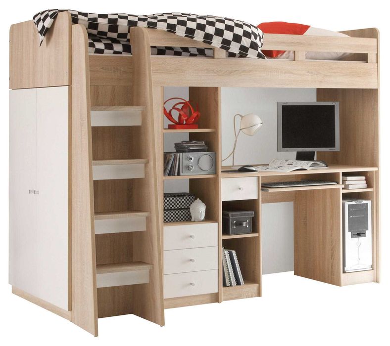 2 seturi de mobila cu paturi suprapuse cu birouri și șifoniere