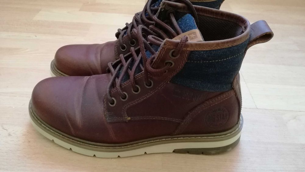 BIG STAR, Ghete din piele nabuc cu insertii din denim, 37 UniSex