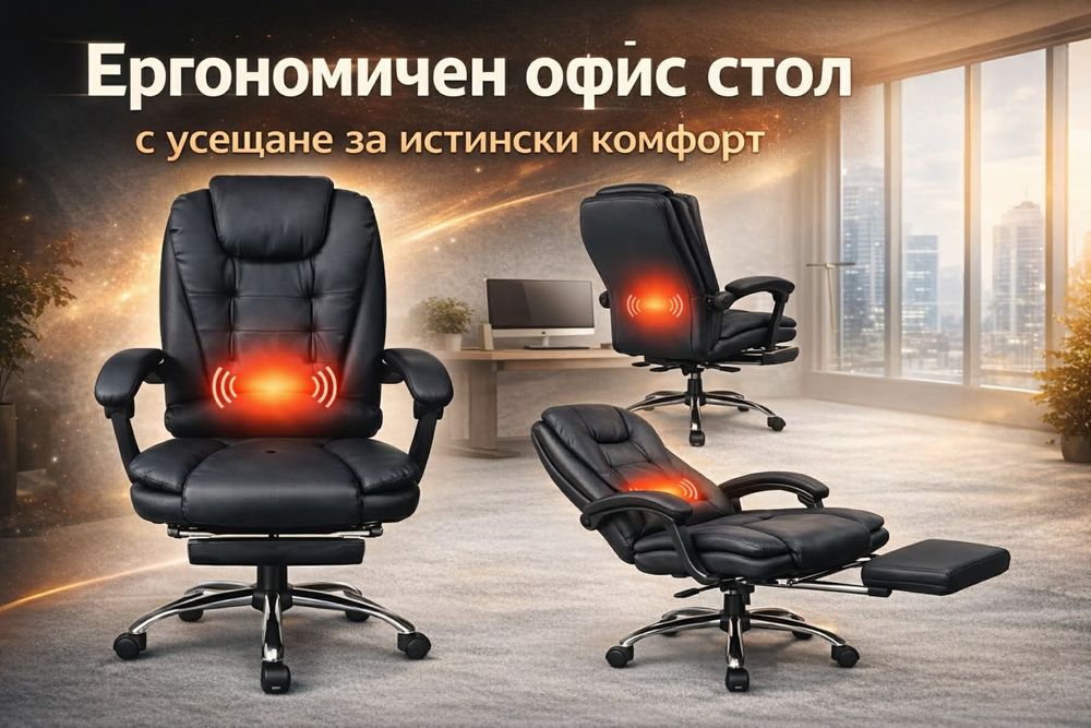 Ергономичен въртящ се офис стол с масаж и поставка за крака