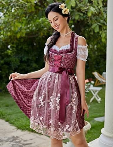 KOJOOIN Dirndl Дамска  традиционна рокля с дантелена престилка от 2 ча