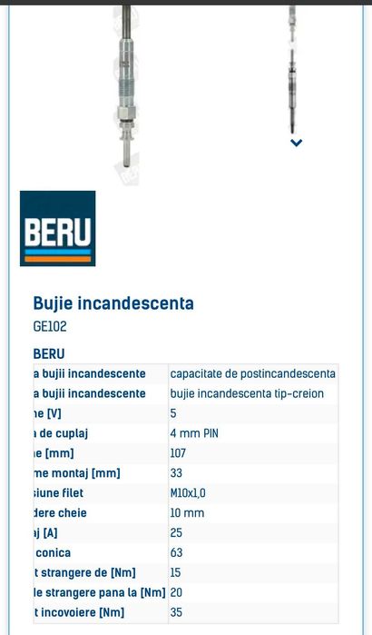 SET 6 Bujii Incandescente BERU pentru BMW 3.0D sau 2.5d M57
