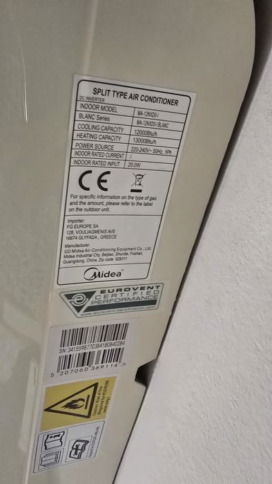 Климатик midea blanc 12 btu с повредена платказа части