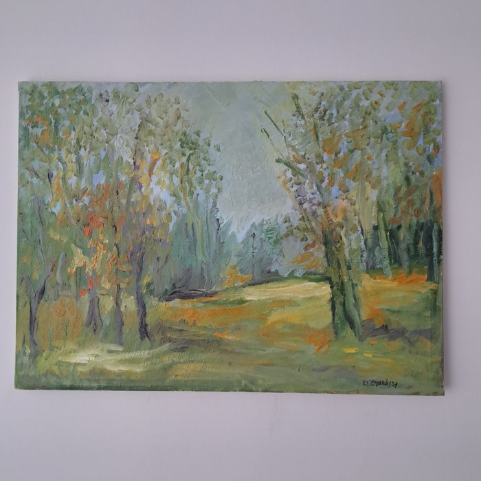 Paisaj de toamnă, ulei pe pânză, tehnica cuțitului