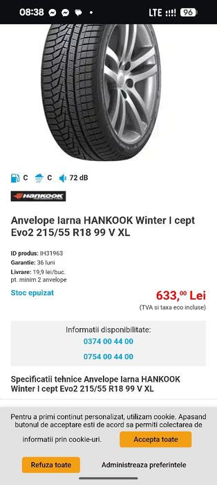 2 buc 215/55R18 Hankook I cept evo2 stare foarte buna