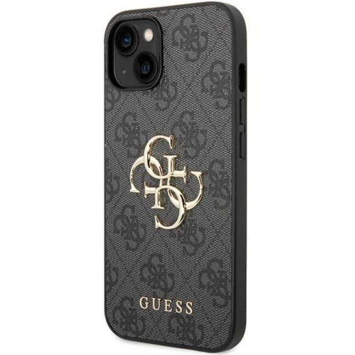 Husa PU 4G Metal Logo Guess pentru iPhone 15 Plus Gri