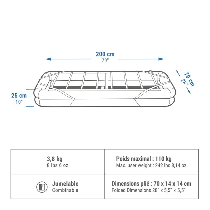 Somieră gonflabilă de camping 1 persoană, - produs resigilat Decathlon
