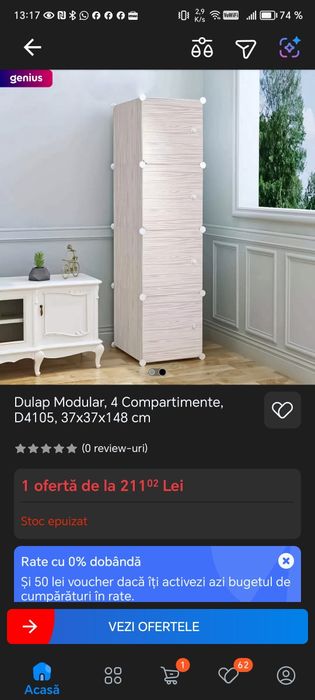 Dulap Modular, 4 Compartimente, D4105, 37x37x148 cm