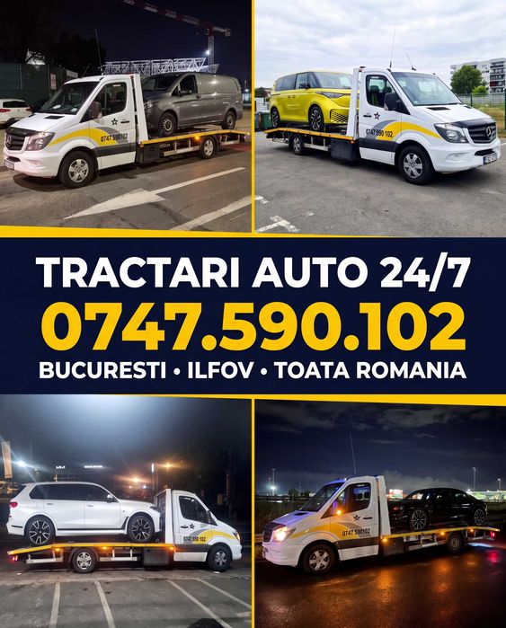Tractări Auto NON-STOP 24/7 București Ilfov & România | Platformă Auto