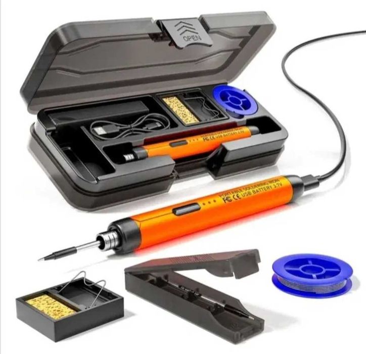 Pistol de lipit USB/Wireless, control al temperaturii cu 3 viteze, cu sârmă de sudură, suport și cutie de depozitare