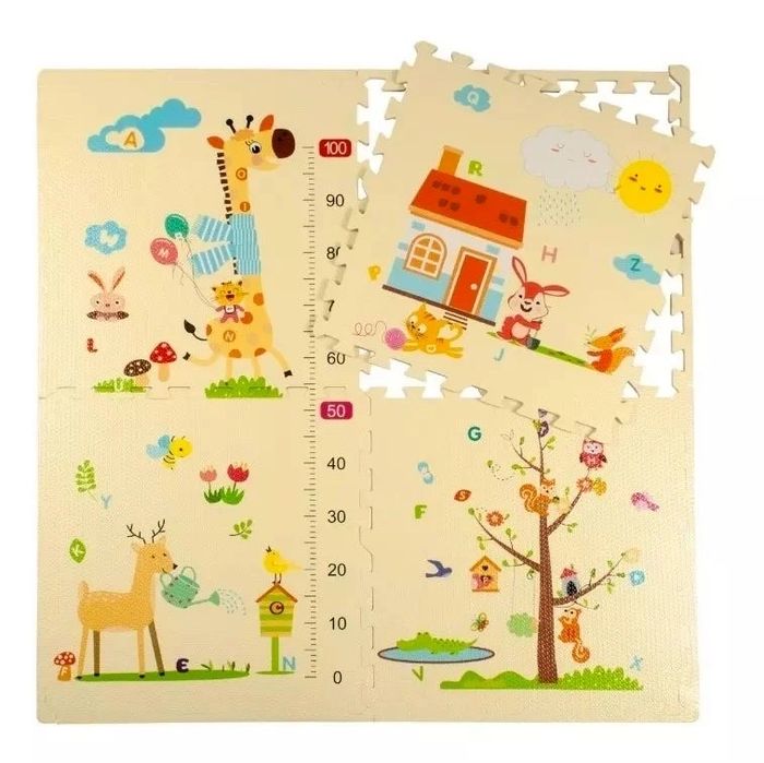 Covor protectie copii Puzzle EVA animat  120x120x1.2 cm