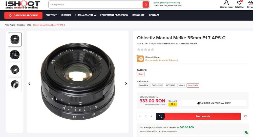 Obiectiv Meike 35mm F1.7 APS-C montura Sony E, Recordata Data Back 2 Olympus