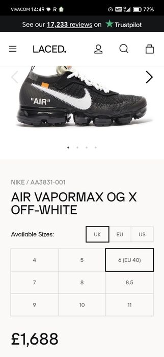 Nike Air Vapormax  Off-White, номер 40