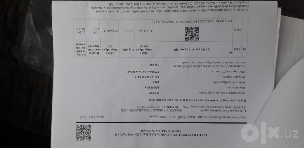 Matiz sotiladi 2010 prastoy metan