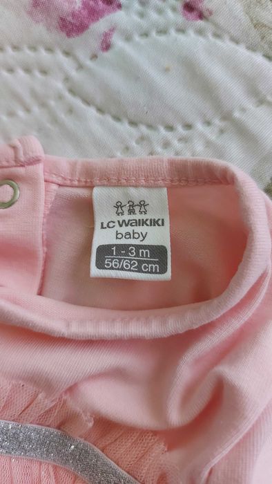 Боди-рокля с тюл+лента за глава за момиче 1-3 мес