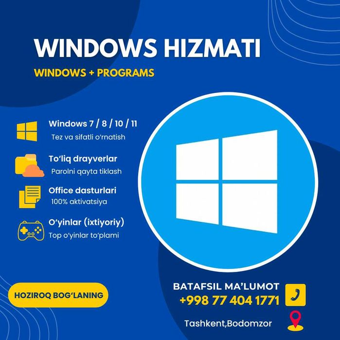 Windows 7,8,10,11 o'rnatish hizmati