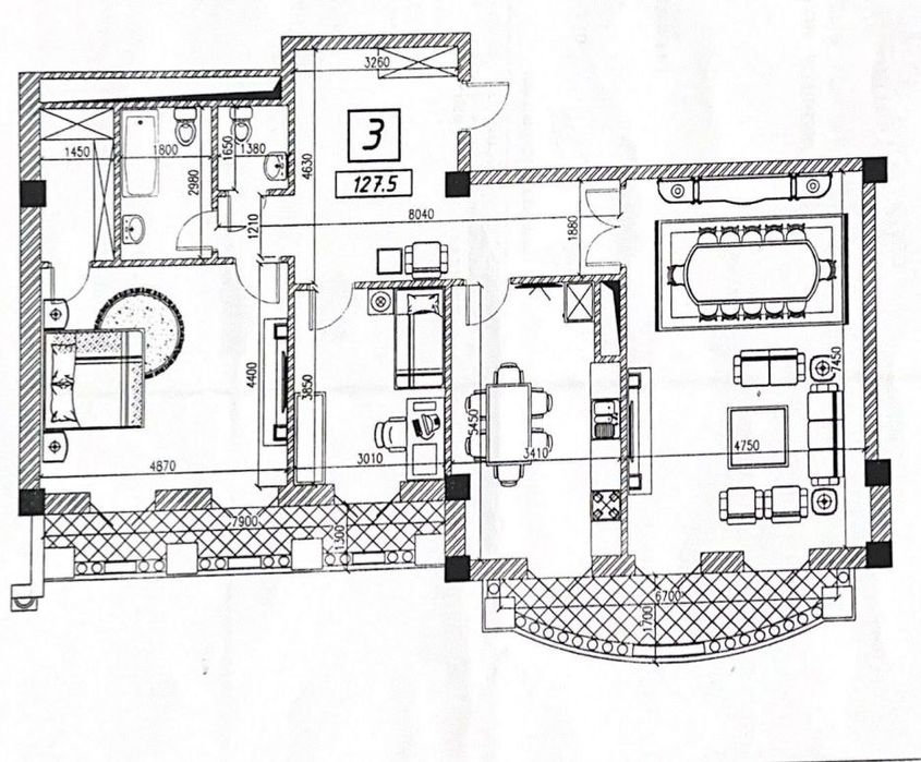 ЖК Glinka Premium квартира 4х комнатная в состоянии коробка 129м²