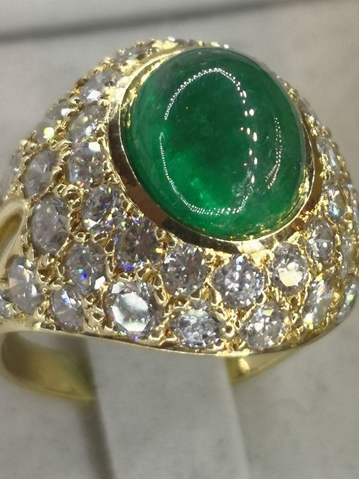 Vind inel din aur 14kt cu smarald 4ct și diamante 3ct