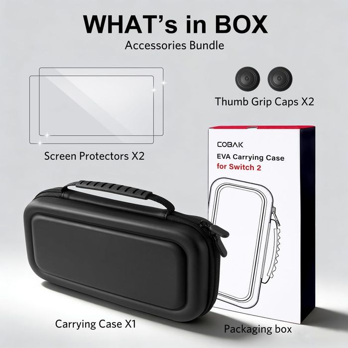 Husă Nintendo Switch 2 CoBak – Set 3in1 cu protecții și spațiu 24 jocuri