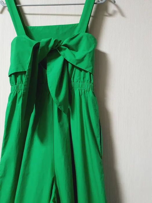 COS salopeta verde din bumbac cu funda la spate
