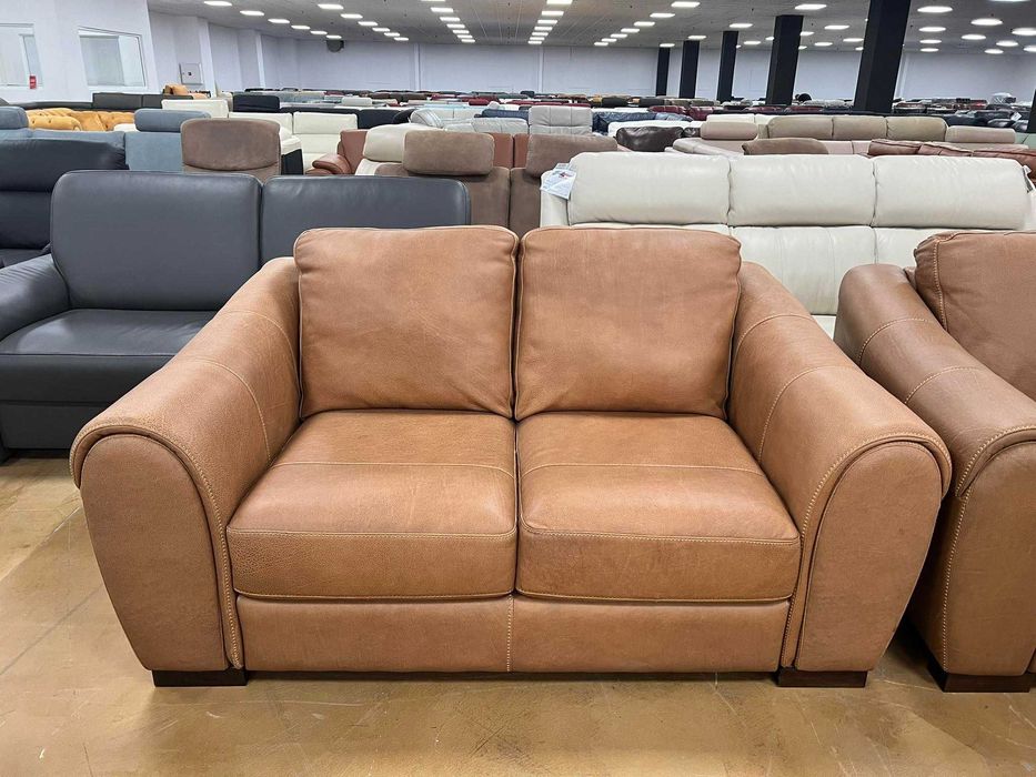 Светло кафяви кожени дивани тройка и двойка - естествена кожа