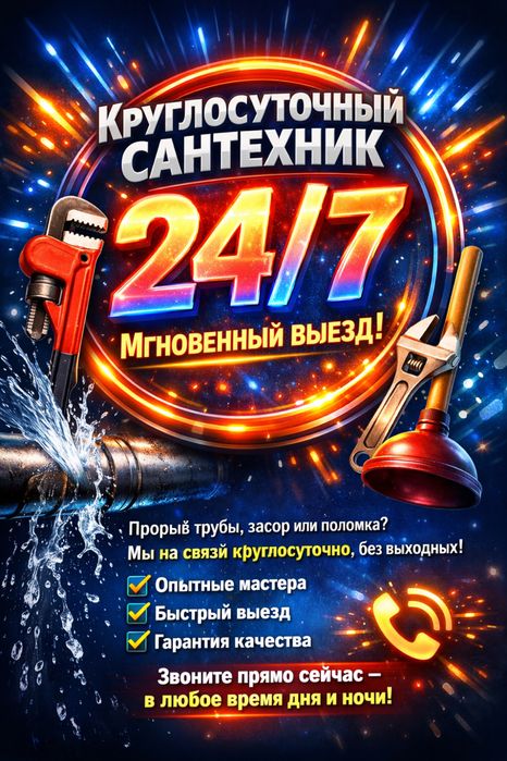 Сантехник Шымкенте 24/7 прачистка канализация